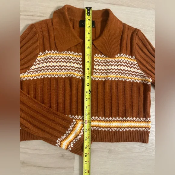 CIDER Retro Button Up Cropped Geometric Polo Knit Top Women’s Size Large - Picture 11 of 12